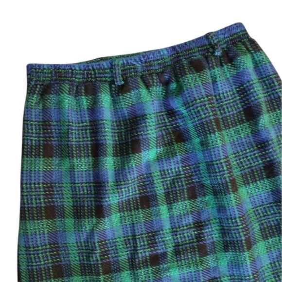 VTG Green Blue Plaid High Rise Pull On Wool Blend Midi Skirt Size 14 (*Large) - Picture 12 of 15